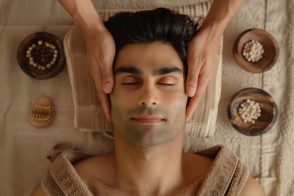 person enjoying scalp massage spa